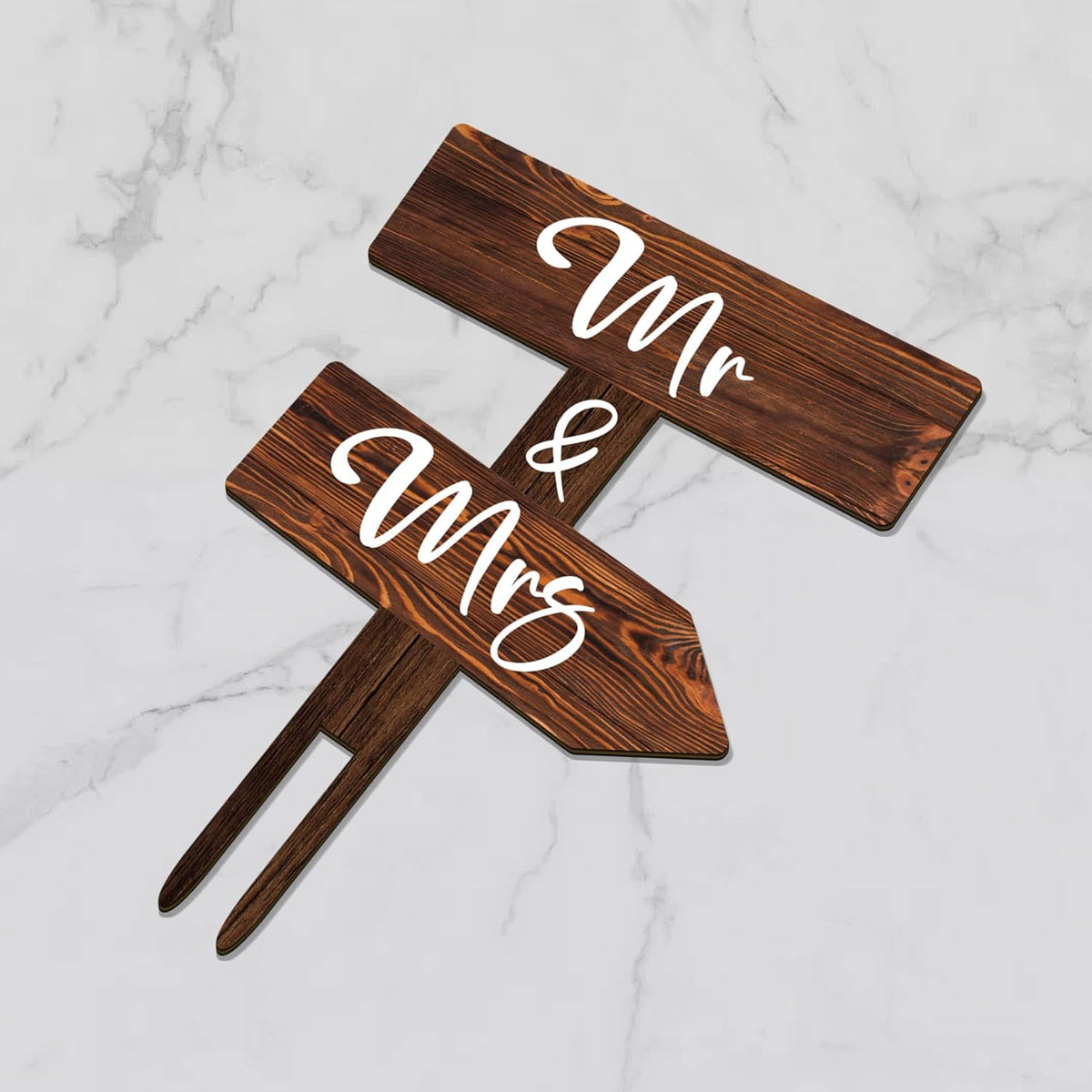 Rustic Mr & Mrs Cake Topper in Wood Cake Decoration for Wedding & Engagement