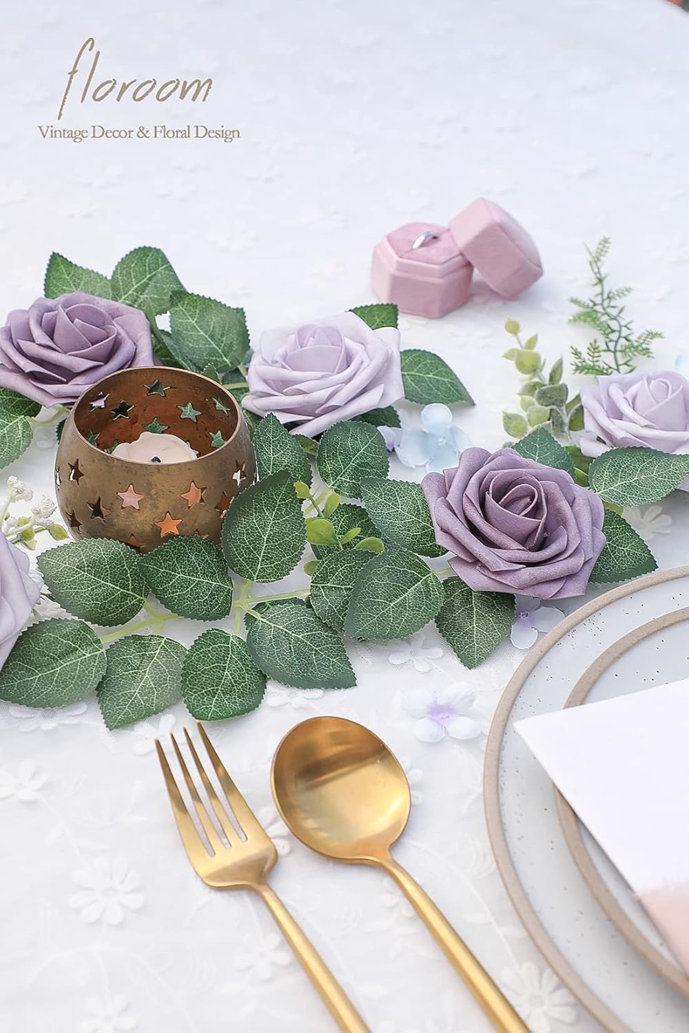 Floroom Artificial Flowers 25pcs Real Looking Lavender African Violet Purple Foam Fake Roses with