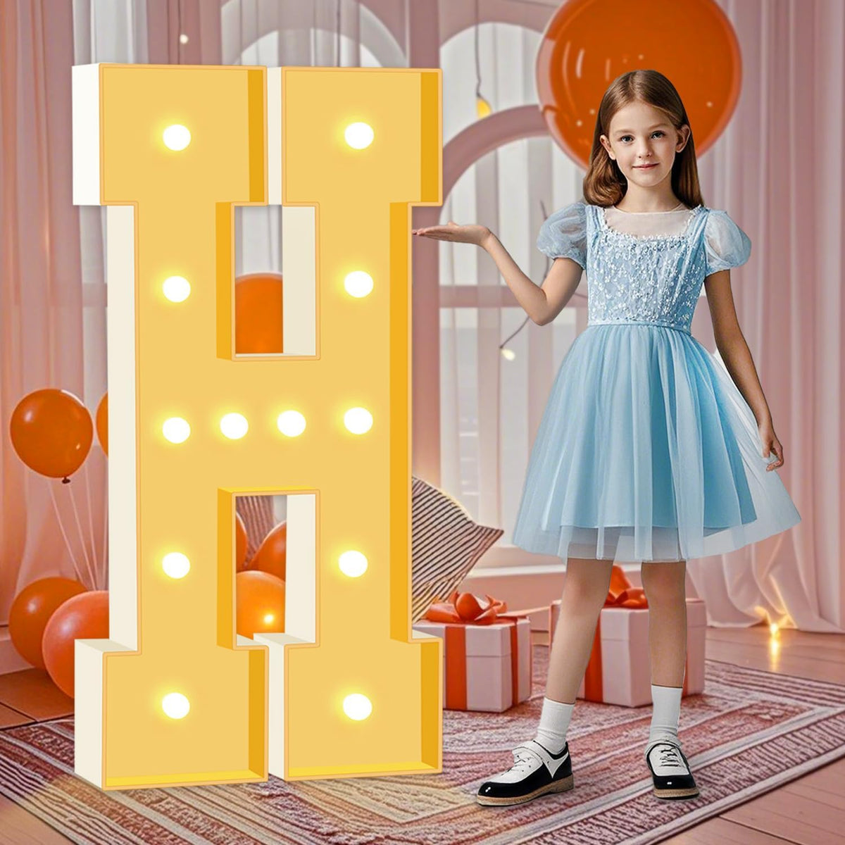 4ft Marquee Letters H, Light Up Letters, A-Z Warm Yellow LED Light Up Sign for Happy Birthday