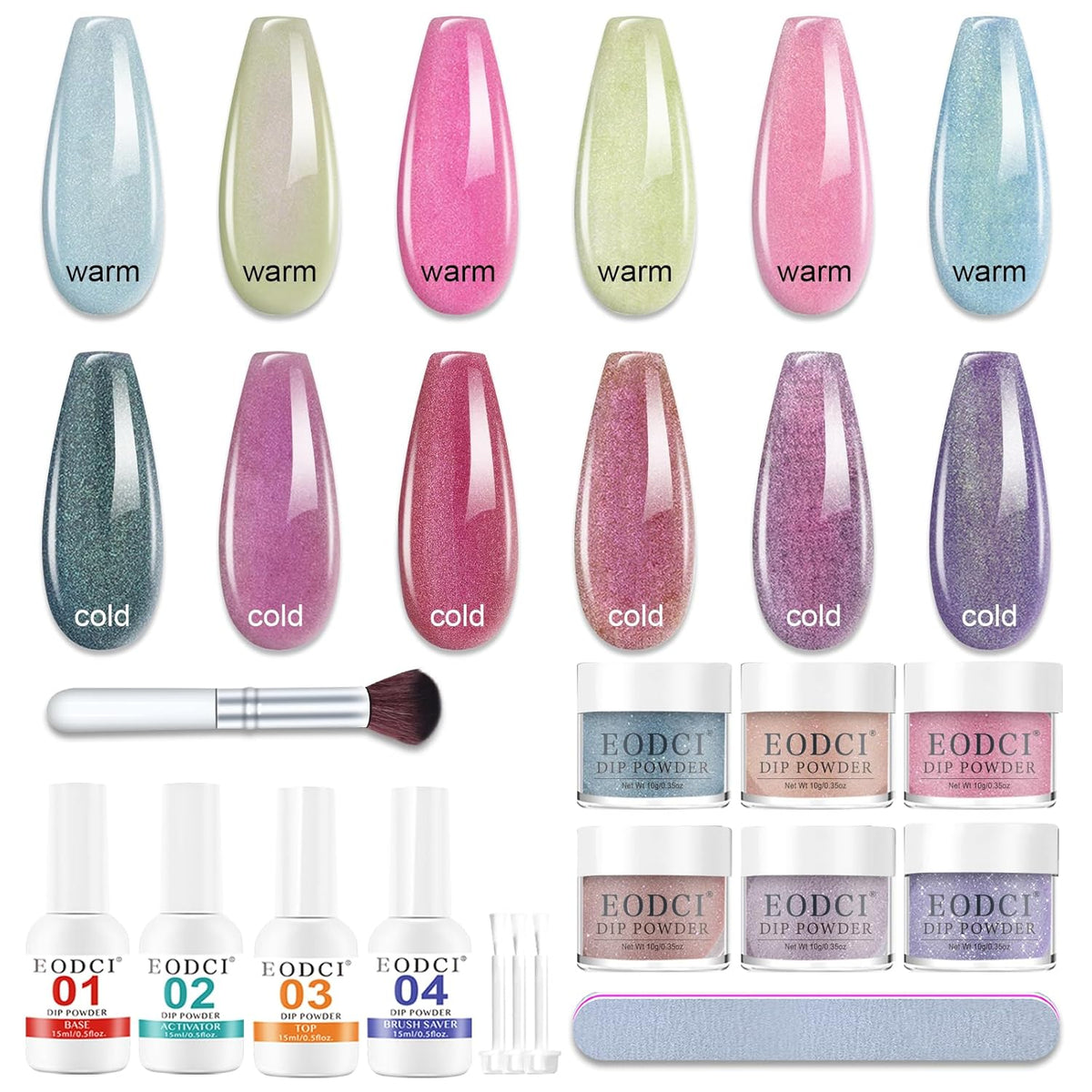Changing Dip Powder Nail Set, 6 Colors Dipping Powder Kit With Base & Top Coat/Activator/Brush