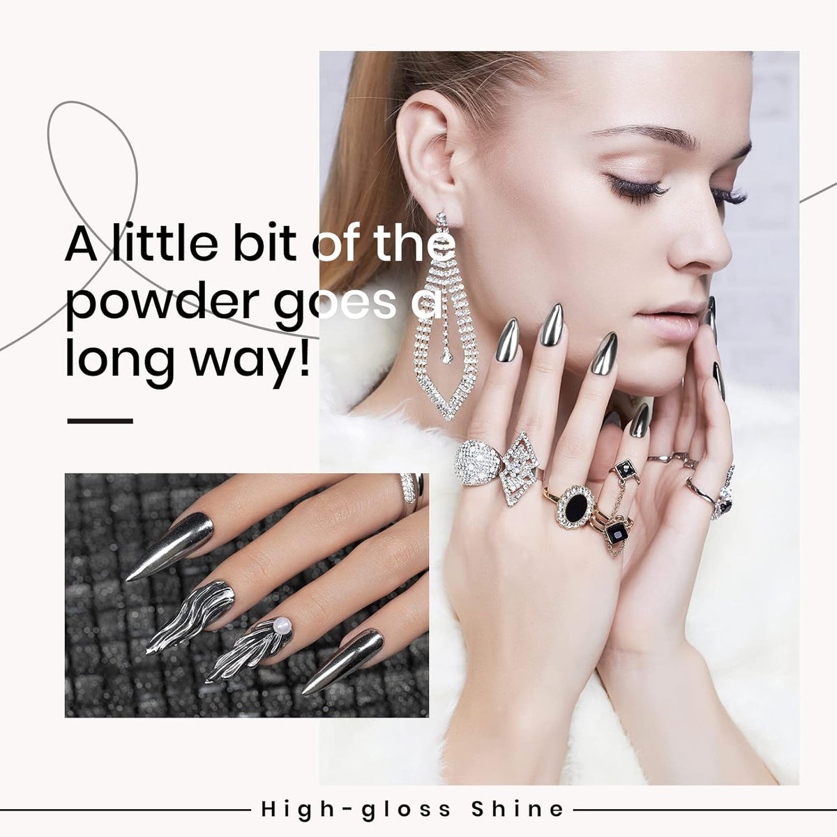 beetles Gel Polish Sliver Chrome Nail Powder, Mirror Metallic Effect Premium Salon Nail Glitter