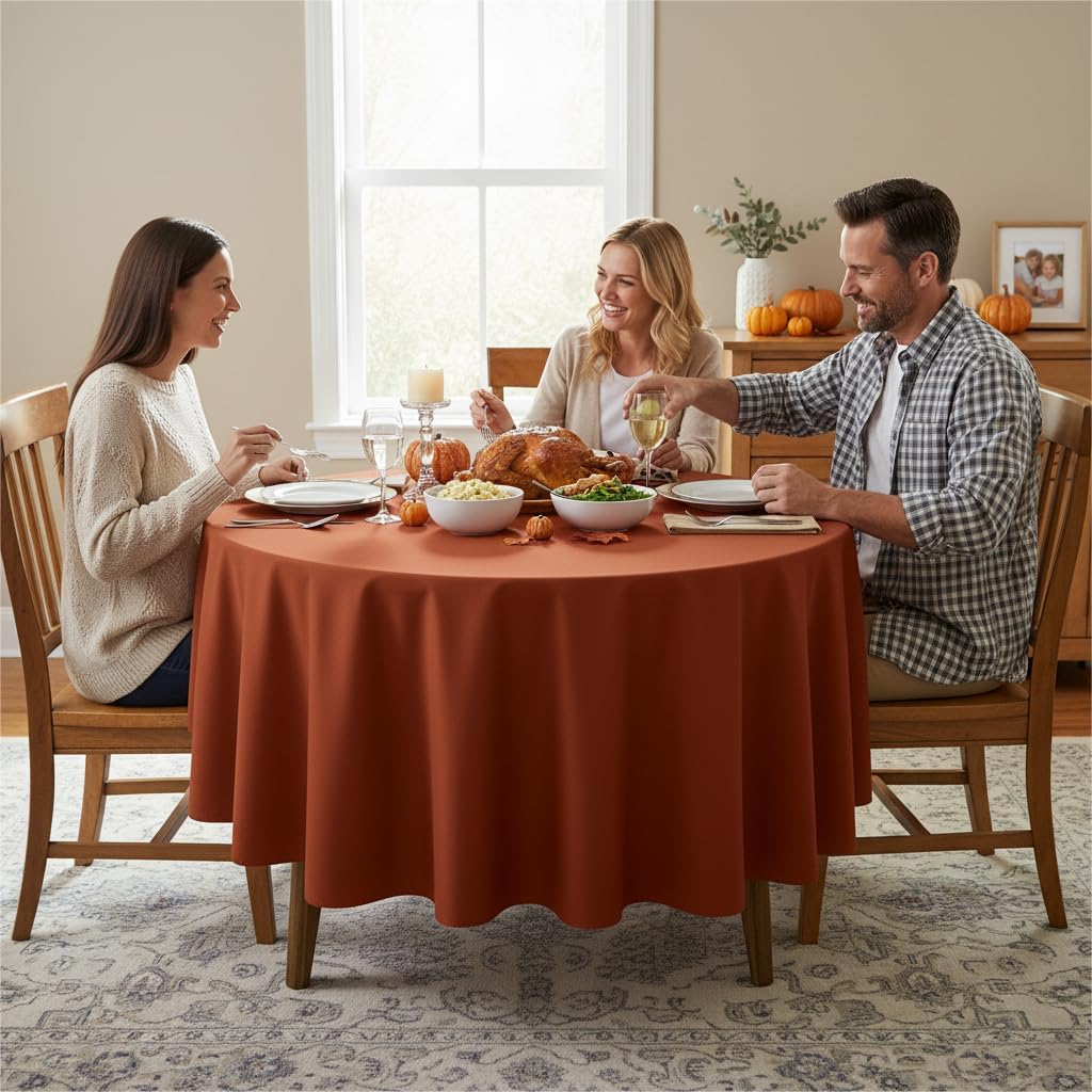 sancua Thanksgiving Round Tablecloth - 90 Inch Burnt Orange - Water Resistant Spill Proof Washable