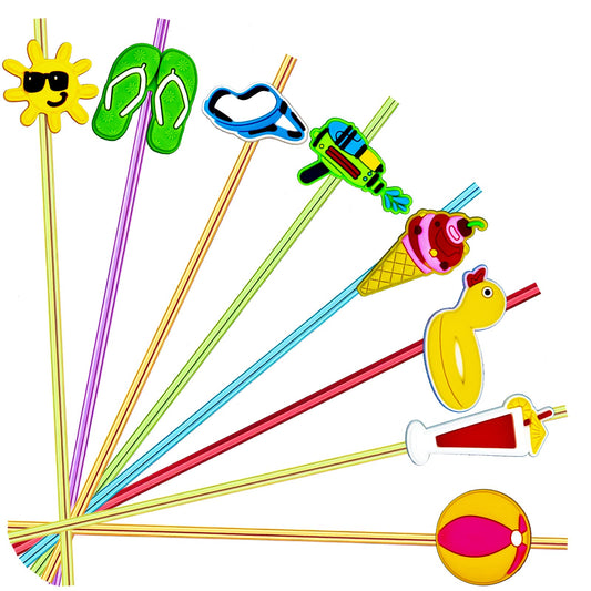 24pcs Beach Party Crazy Straws, Pool Summer Party Favors, 2 Brushes