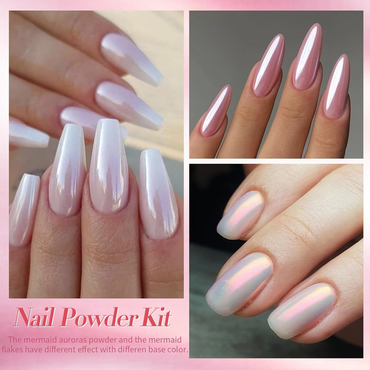 Born Pretty Pink Chrome Nail Powder Metallic Mirror Glitter Sequins Holographic Aurora Pigment