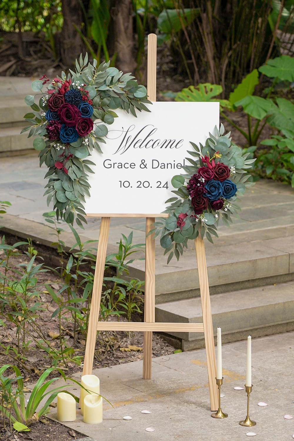 Navy and Burgundy Flower for Wedding Welcome Signs Decorations, Artificial Burgundy Wedding Arch