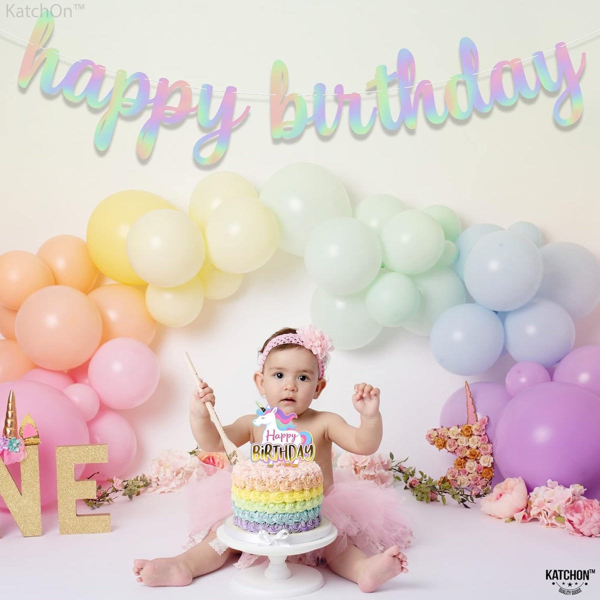 KatchOn, Pre-Strung Iridescent Happy Birthday Banner - 10 Feet | Iridescent happy Birthday Sign for