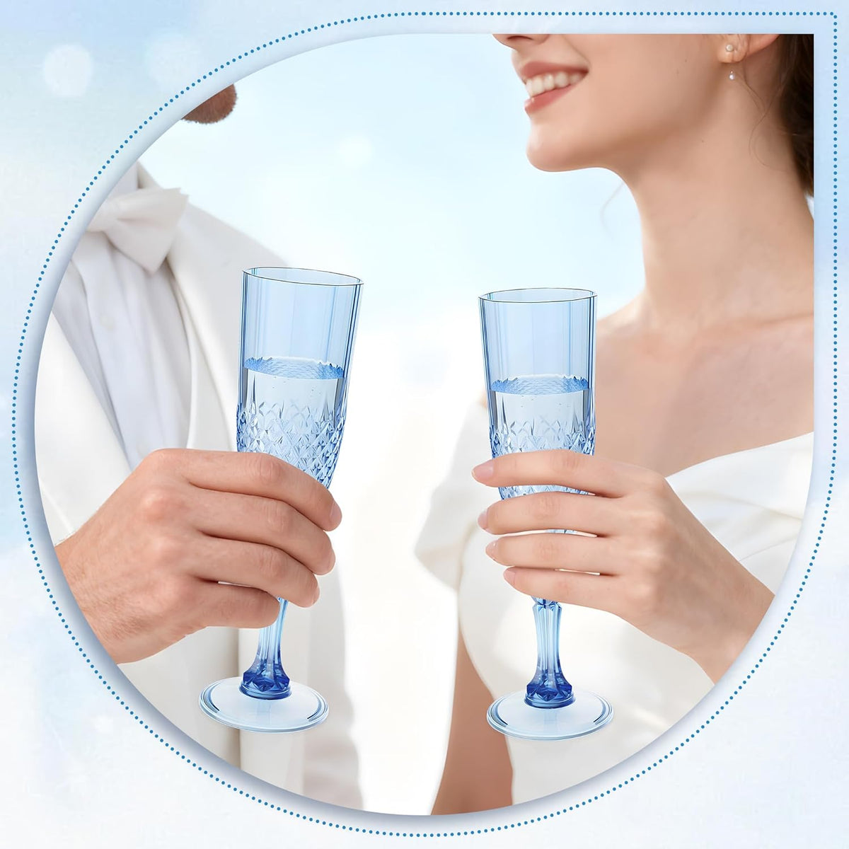 Plastic Champagne Flutes, 12PCS Blue Wine Glasses Goblets Cups Reusable Flute, for Weddings