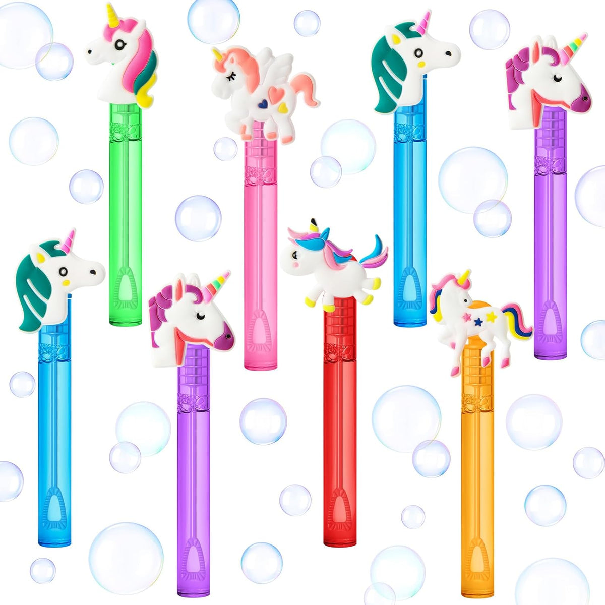 AFZMON 24 Unicorn Party Favors Bubble Wands for Kids, Rainbow Horse Mini Bubbles Wand Toys, Rainbow