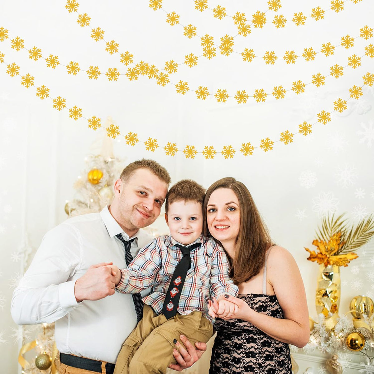 Snowflake-Snow Gold Christmas Party-Decoration Garland - 52ft Winter Wonderland Frozen Ornaments