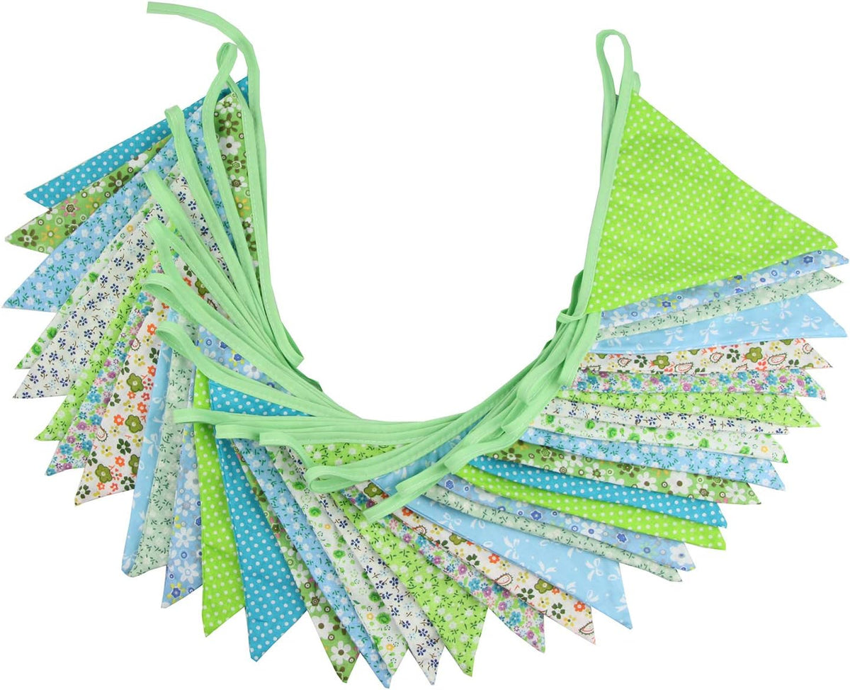 10M/32Ft Triangle Bunting Banner, 36 Pcs Cotton Fabric Flags Pennant Garlands for Birthday Party
