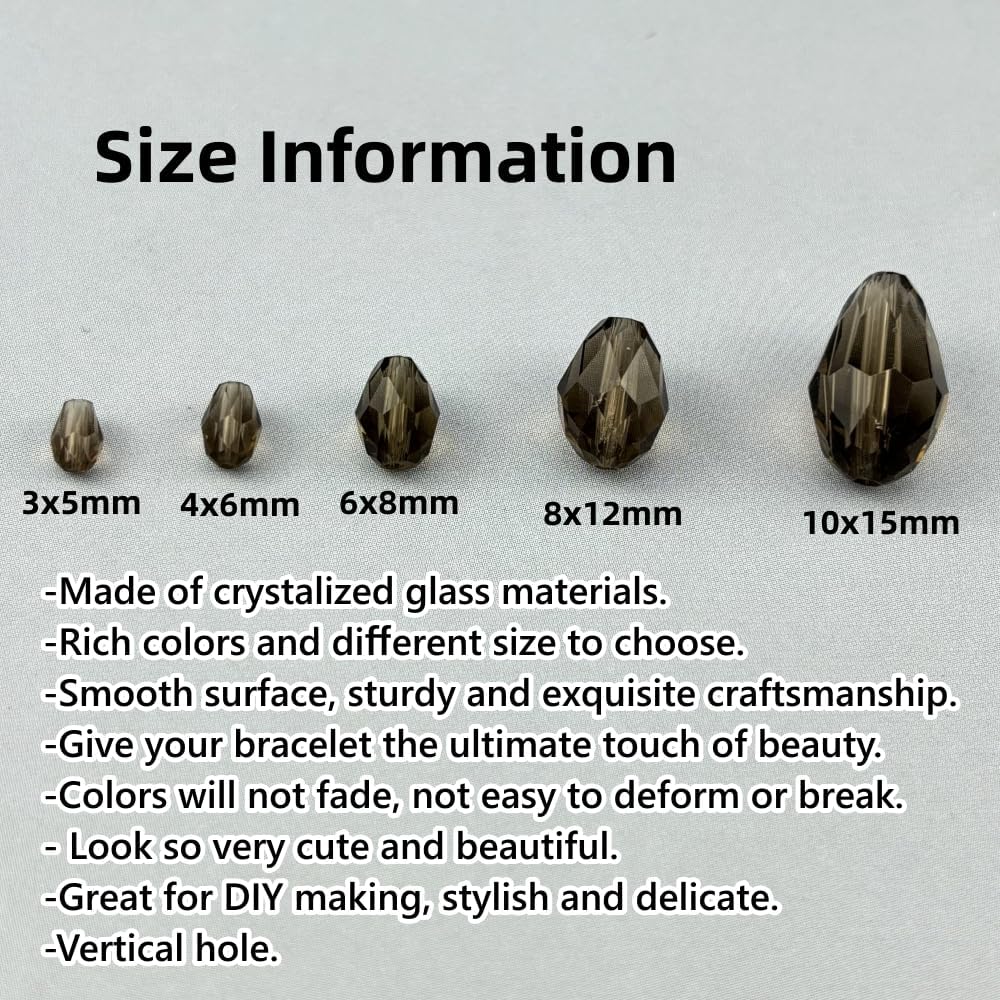 200pcs 3x5mm Teardrop Crystal Glass Beads for Jewelry Making, Faceted Vertical Hole Teardrop Glass