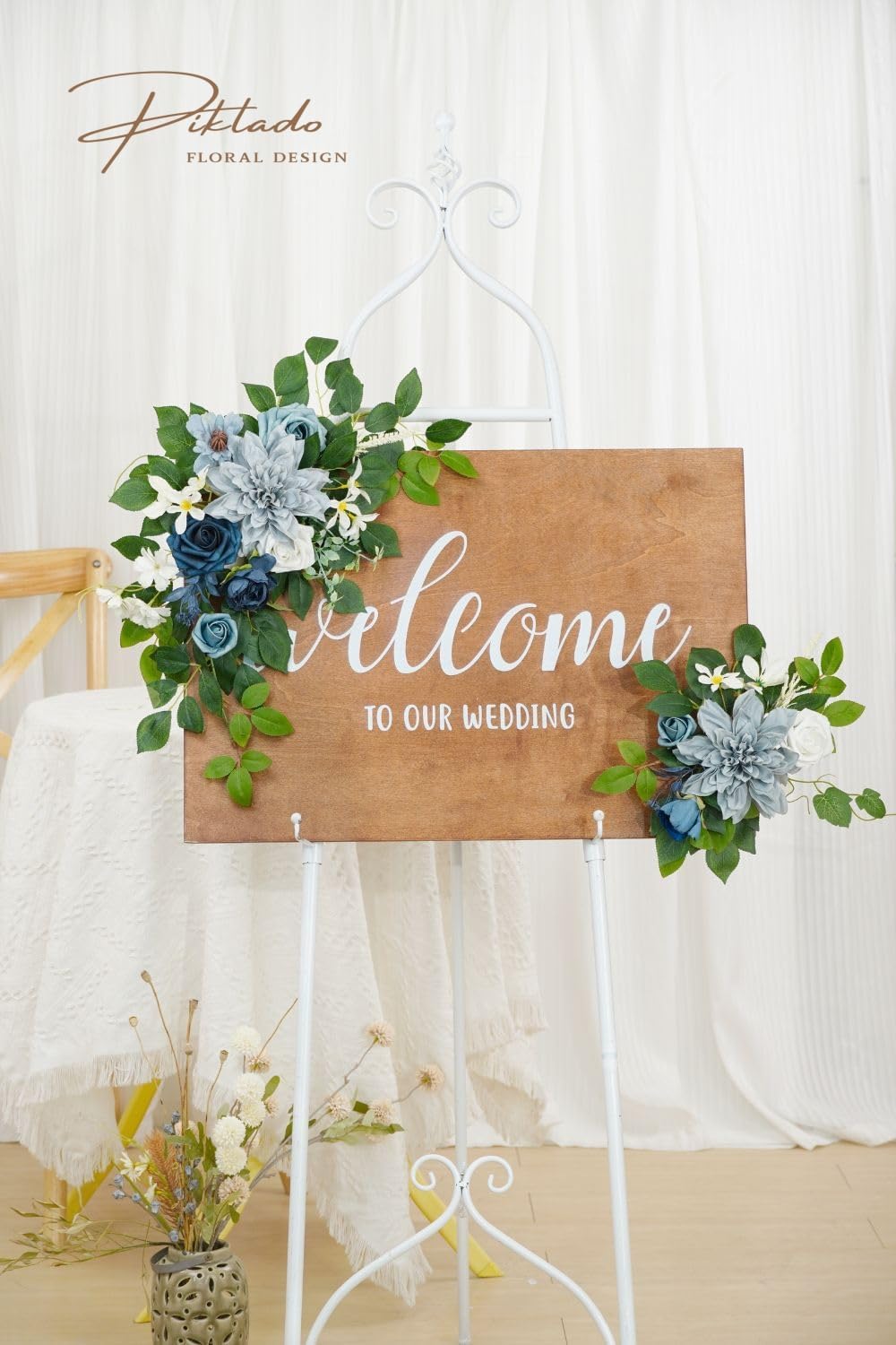 Wedding decor (pack of 2) Welcome Sign Flower Backdrop Garland For Ceremony Reception Wall Easel