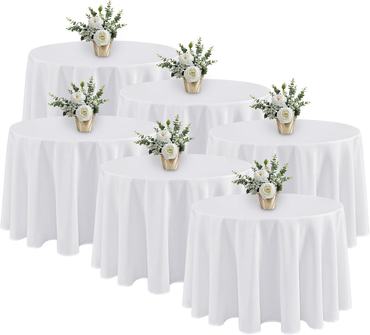 Fitable 6 Pack White Round Table Clothes - 90 Inches in Diameter - Stain Resistant and Washable