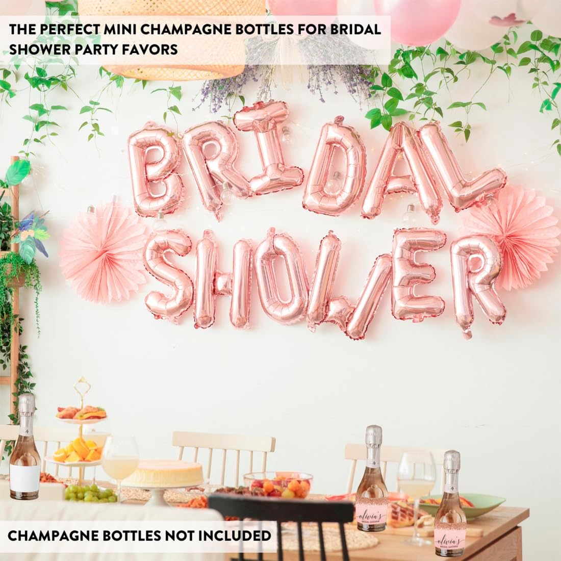 Andaz Press Personalized Mini Wine Bottle Labels, Bridal Shower, Blush Pink Faux Rose Gold Glitter