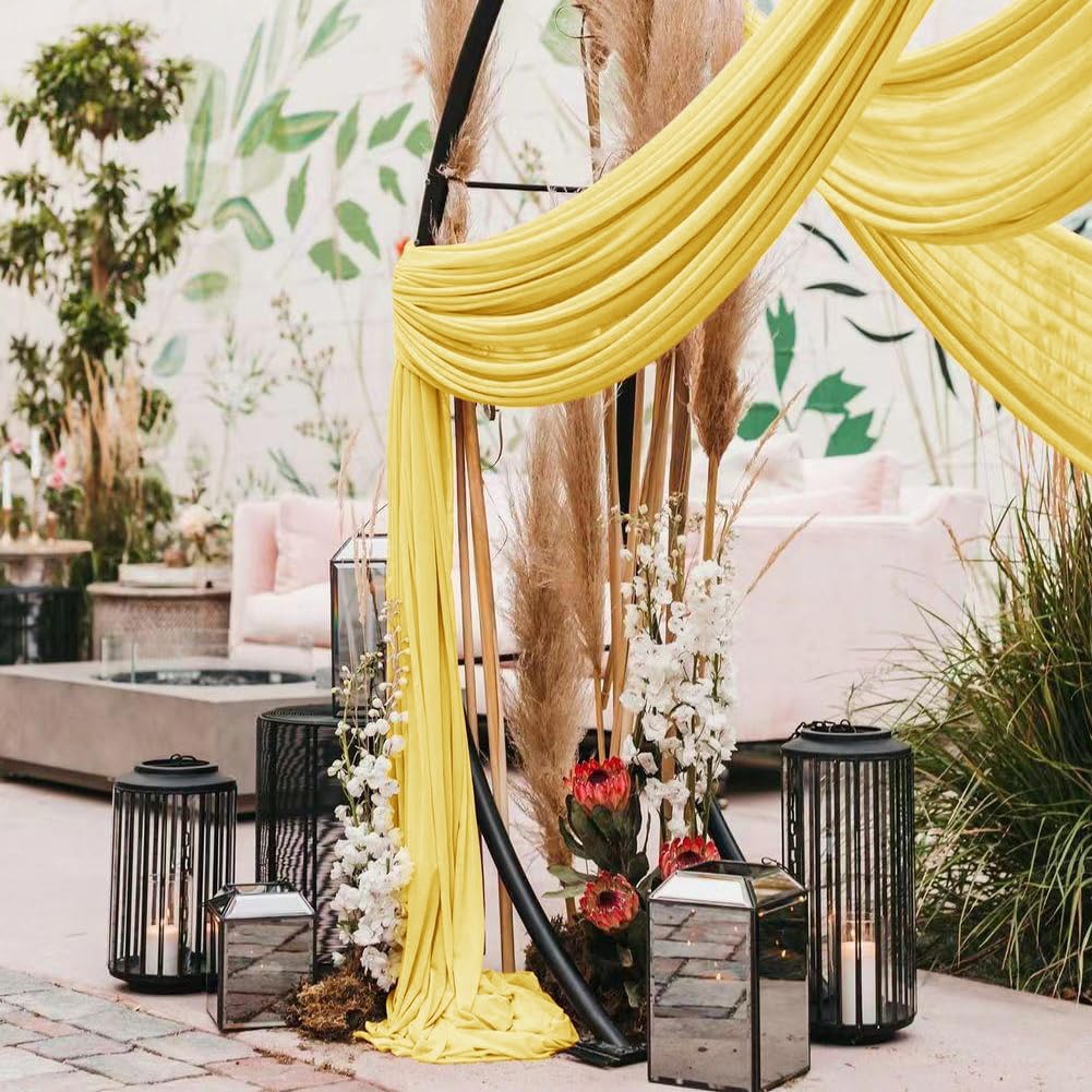 Wedding Arch Draping Fabric 2 Panels 30'' x 18FT Yellow Sheer Chiffon Arch Drapery for Photo Booth