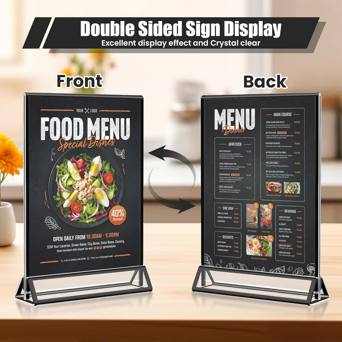 15 Pack Acrylic Sign Holder 5x7, Wedding Black Frame Table Number Holders Vertical, Clear Picture