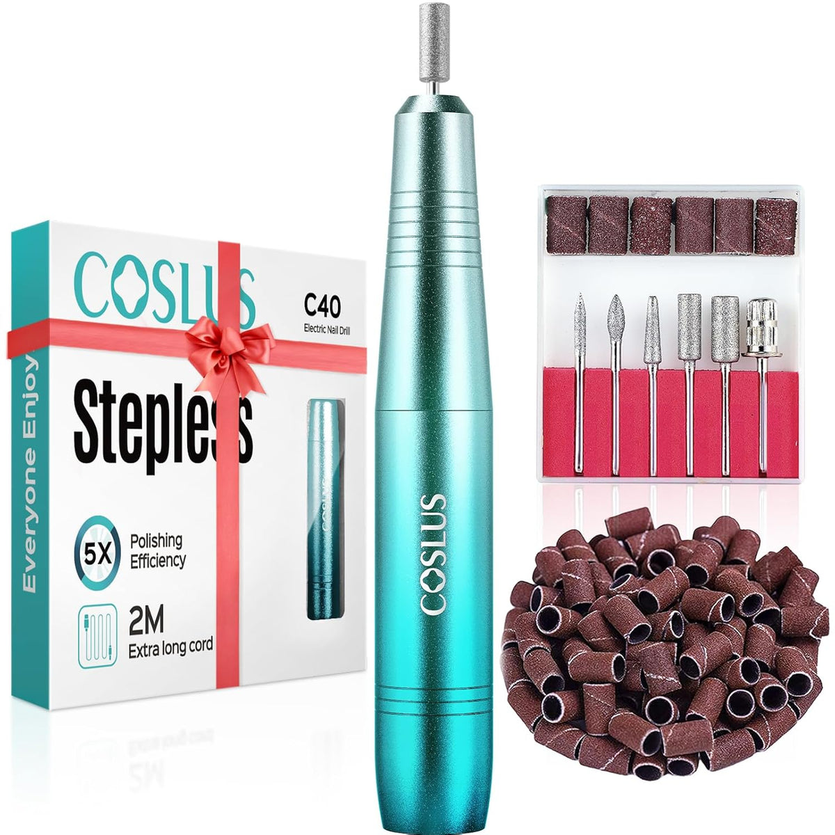 COSLUS Electric Nail Drill File Professional: for Acrylic Gel Dip Powder Nails Portable Nail
