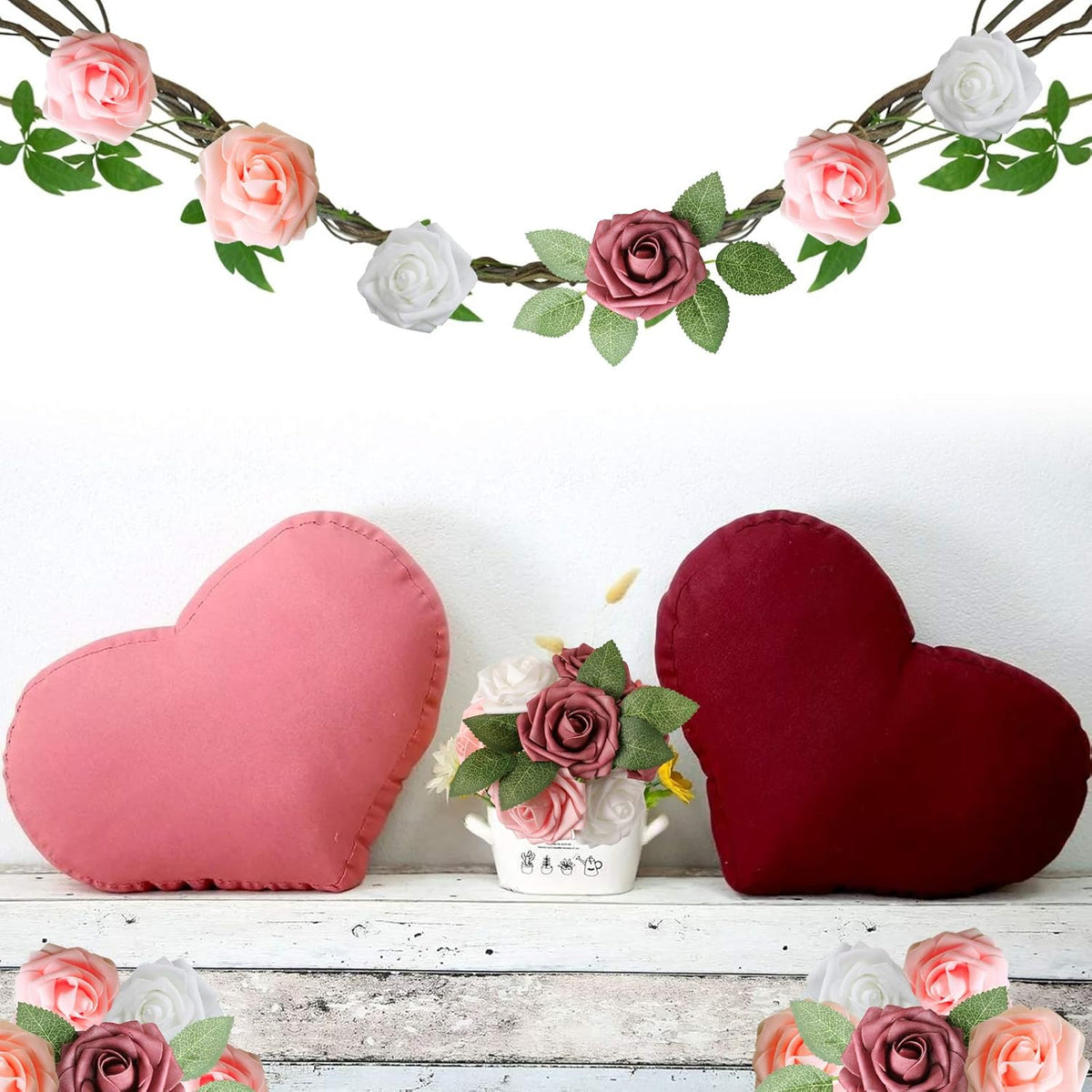 AmyHomie Artificial Flower Shades of Rose 25pcs Real Looking Fake Roses w/Stem for DIY Wedding