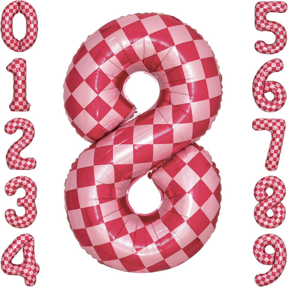 40 Inch Pink Checkered 8 Balloon Large Hot Pink Number Balloons for Girls 8th Birthday Decorations