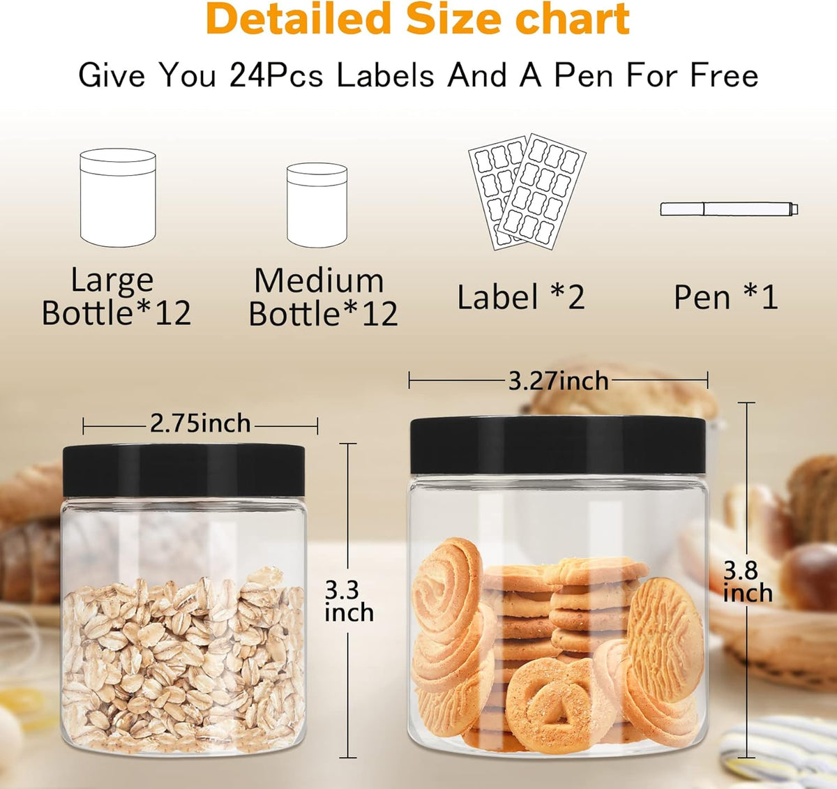 Plastic Jars with Lids 8 oz & 14 oz 24Pcs Clear Plastic Slime Storage Jars Containers with Airtight