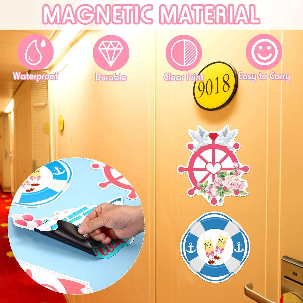 Xuhal 4 Pcs Just Married Cruise Door Decorations Wedding Honeymoon Cruise Door Magnets Just Married