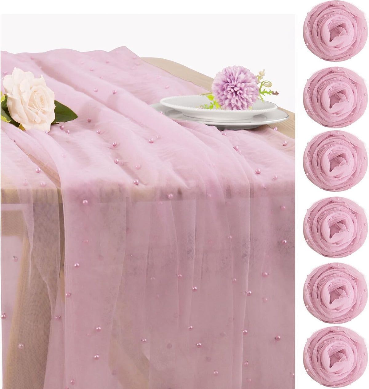 Set of 6 Pearl Table Runner 29 x 120 Inch Tulle Fabric Lace Table Runners Boho Rustic Tablecloth