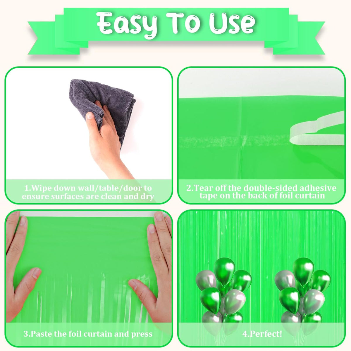 2 Pack Pastel Green Foil Fringe Backdrop Curtains, Tinsel Streamers Party Decorations, Fringe