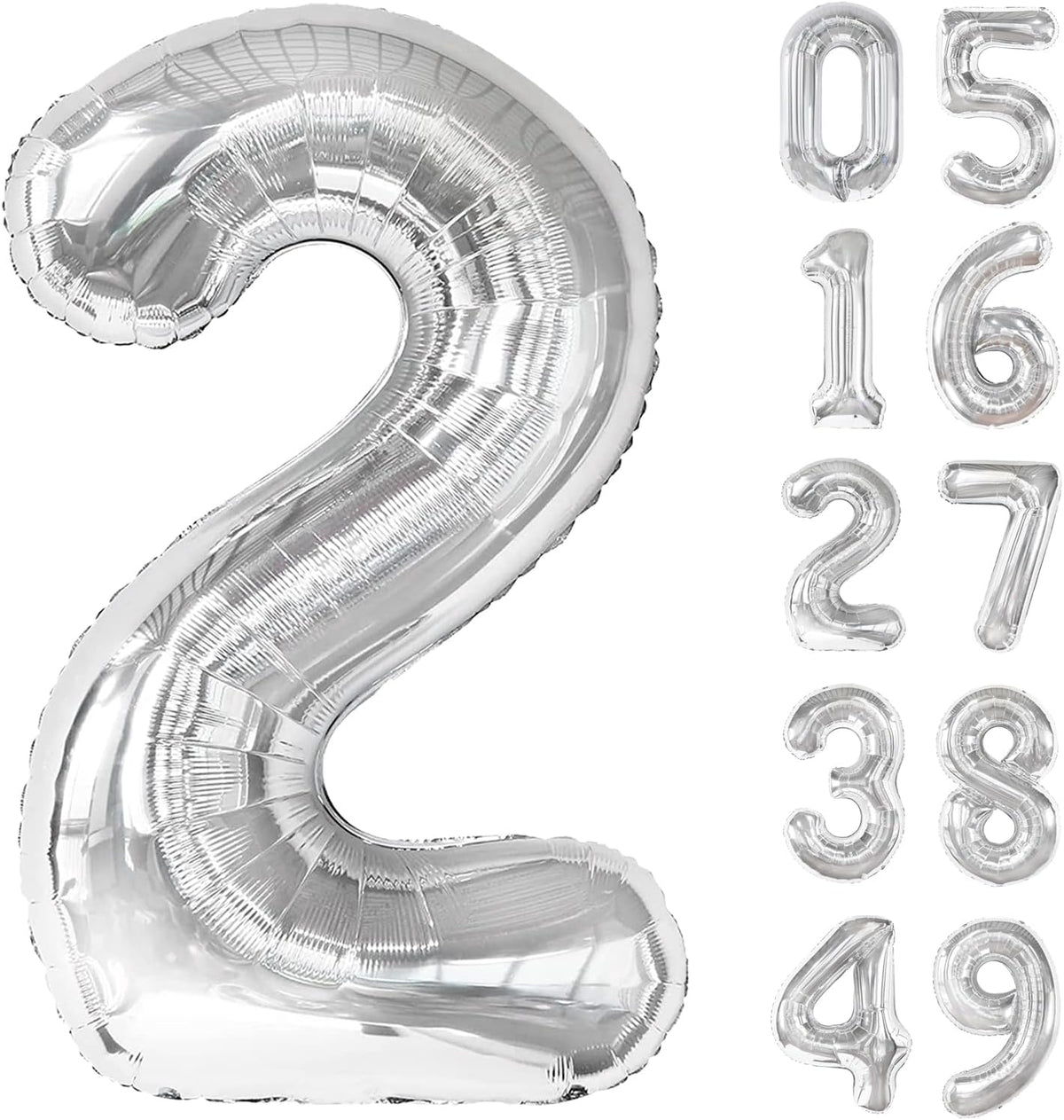 Silver 40 Inch Big Number Balloon Birthday Decoration, Number 2 Helium Balloon 12 20 22 23 24 26