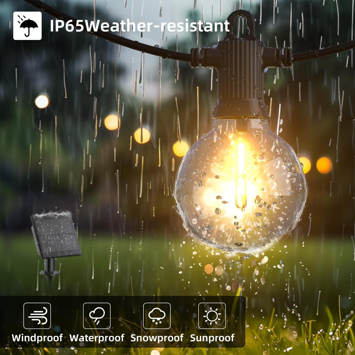 Kawaya Solar Powered String Lights for Outside, Outdoor IP65 Waterproof LED Patio Light with