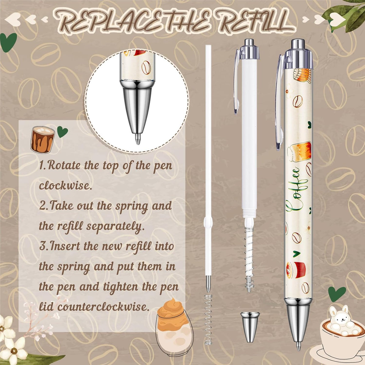 24 Pcs Coffee Party Gift Pens Bulk Party Favors Coffee Lovers Themed Decorations Black Ink Kawaii