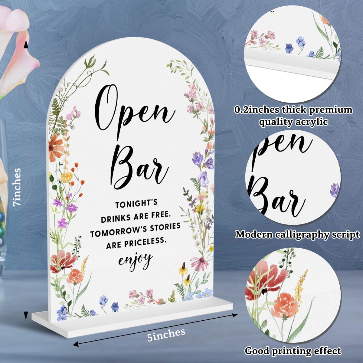 Acrylic Wedding Signs, Open Bar Signs for Marriage Reception, Bridal Shower Decorations, Modern