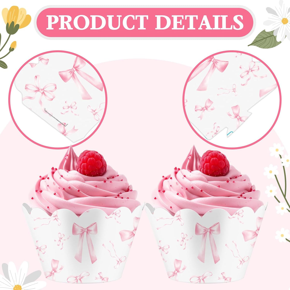 Domensi 100 Pcs Pink Bow Cupcake Wrappers Rustic Cupcake Liners Pink Baking Cups Baking Liners for