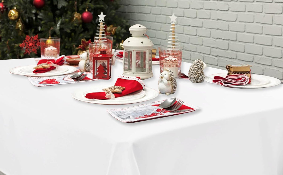 Hiasan White Rectangle Tablecloth - Waterproof Spillproof and Wrinkle Resistant Washable Polyester