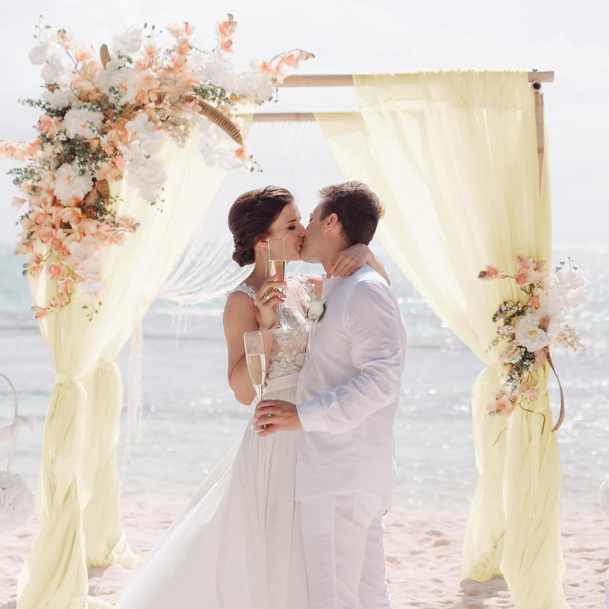 VOK Wedding Arch Draping Fabric Chiffon Curtains, 29in x 18Ft Sheer Chiffon Outdoor Curtain for