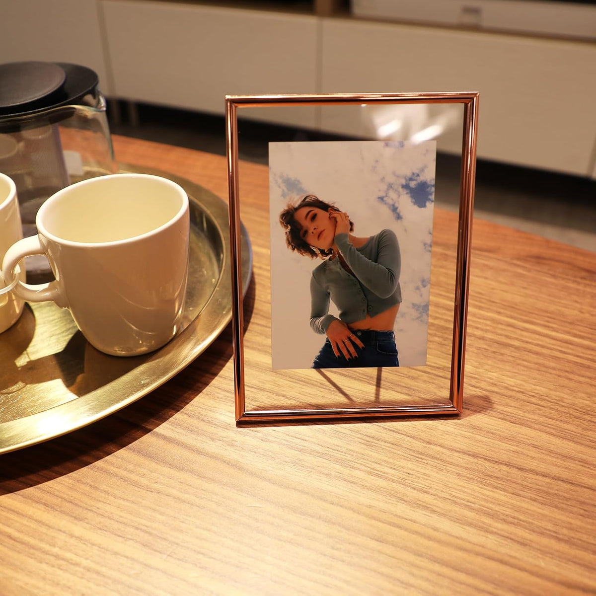 Rose Gold Floating Frame (5"x7",Vertical) with “Heart”, For Picture 4x6,3x5, 2x3, Classy Gift For