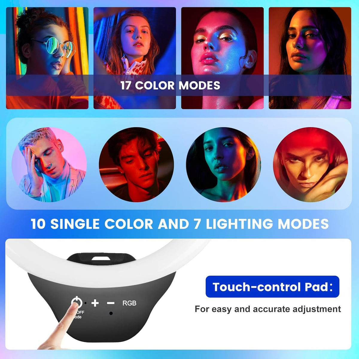 Sensyne 10'' RGB Ring Light with 50'' Extendable Tripod Stand, Circle Lights with Phone Holder for