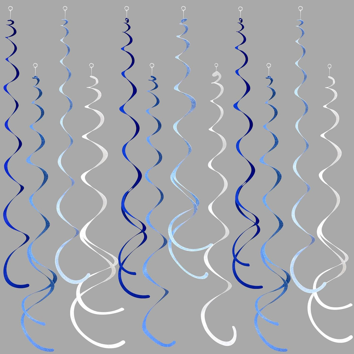 36 Pcs Blue Hanging Swirl Decorations Ombre Royal Blue White Felt Swirl Streamer Spiral Ceiling