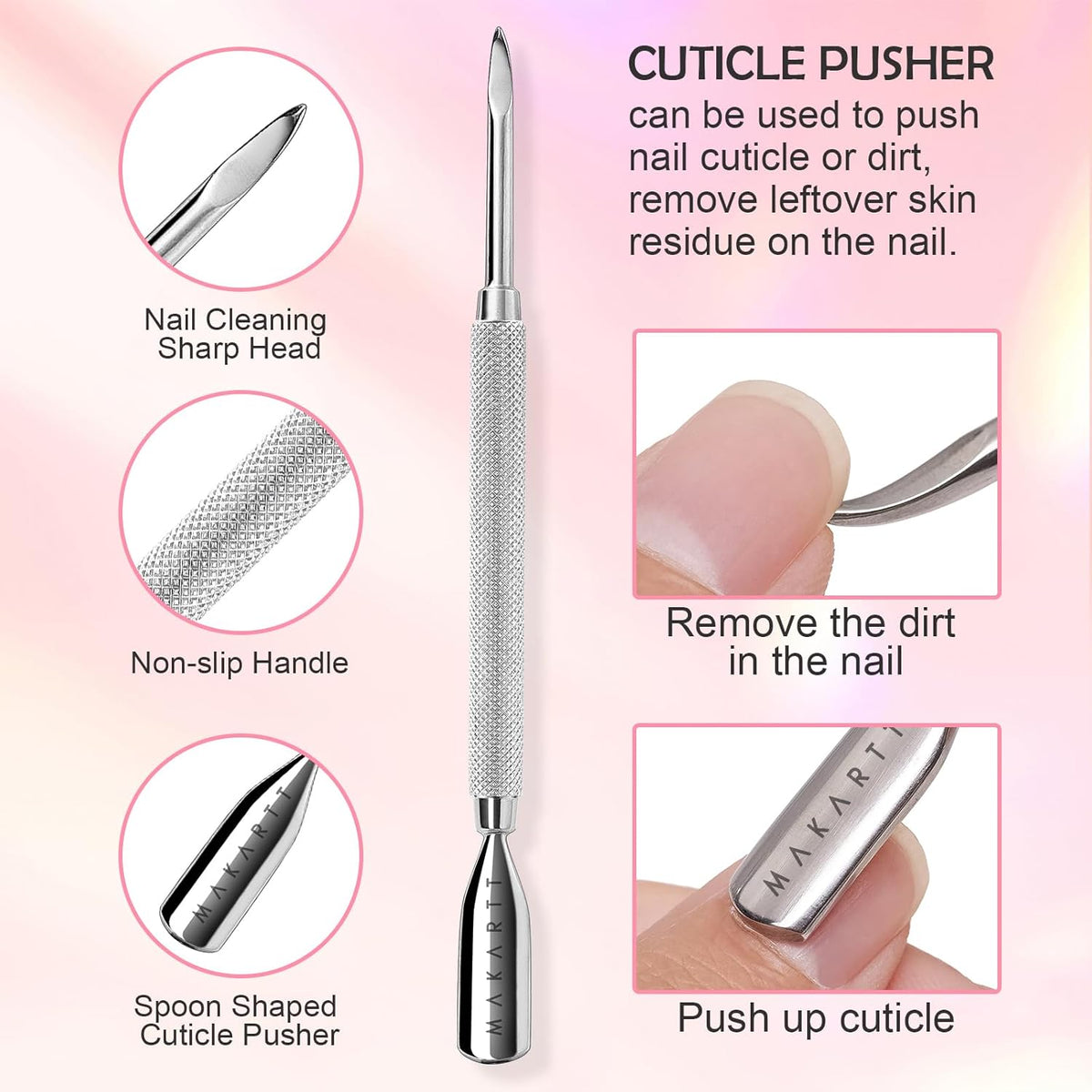 Makartt Cuticle Trimmer with Cuticle Pusher, Silver Nail Trimmer Nail Care Manicure and Pedicure