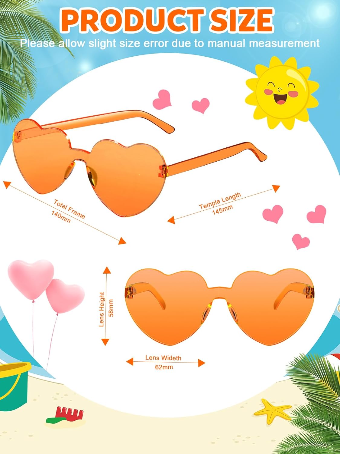 12 Pairs Heart Shaped Sunglasses for Women Colorful Glasses Fun Trendy Transparent Heart Sunglasses