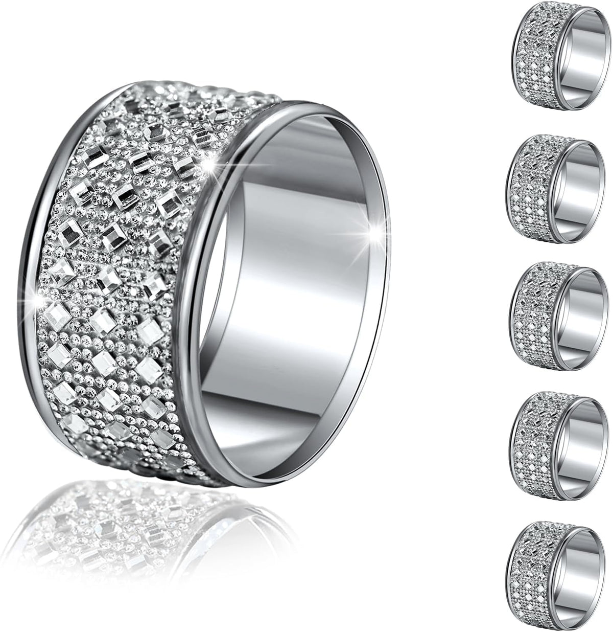Silver Diamond Napkin Ring Set of 24 Rhinestone Crystal Glass Framed Napkin Holder for Table