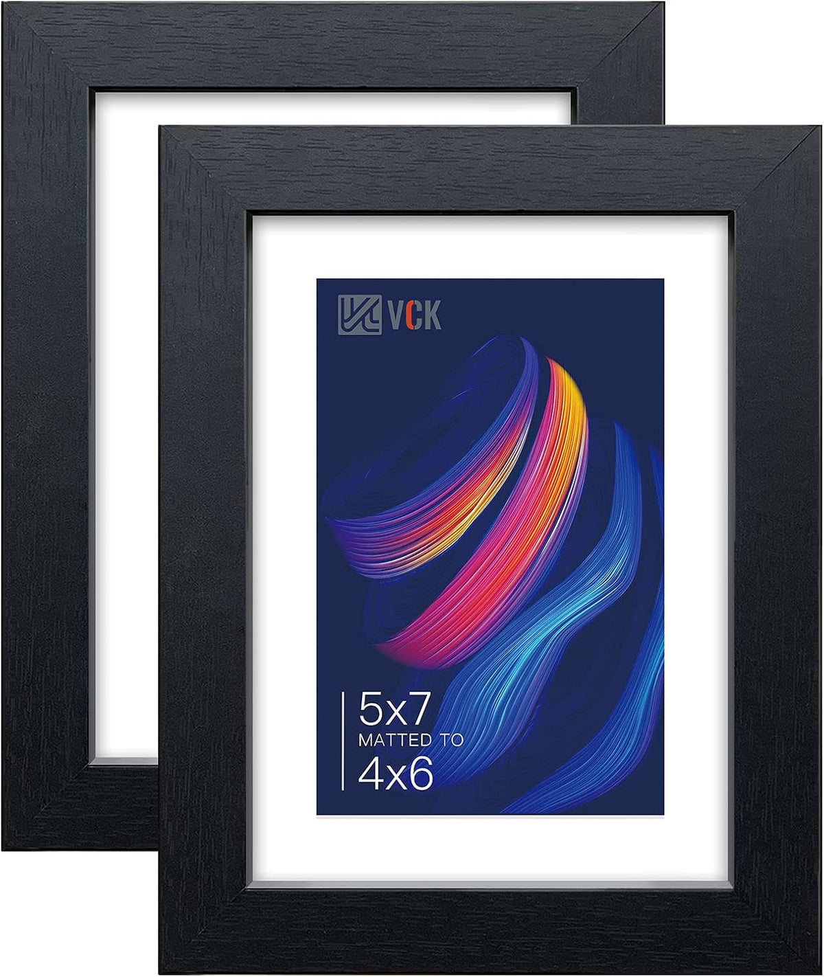 VCK 5x7 Picture Frame Set of 2 - Black, Textured Exclusive Wooden Photo Frames with HD Glass |