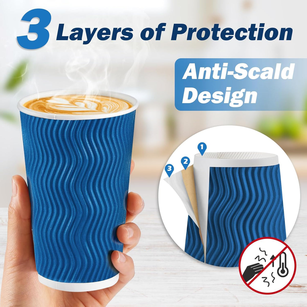 SIUQ 16 oz Coffee Cups-90 Pack Disposable Coffee Cups with Lids and Straws, Insulated Ripple Wall