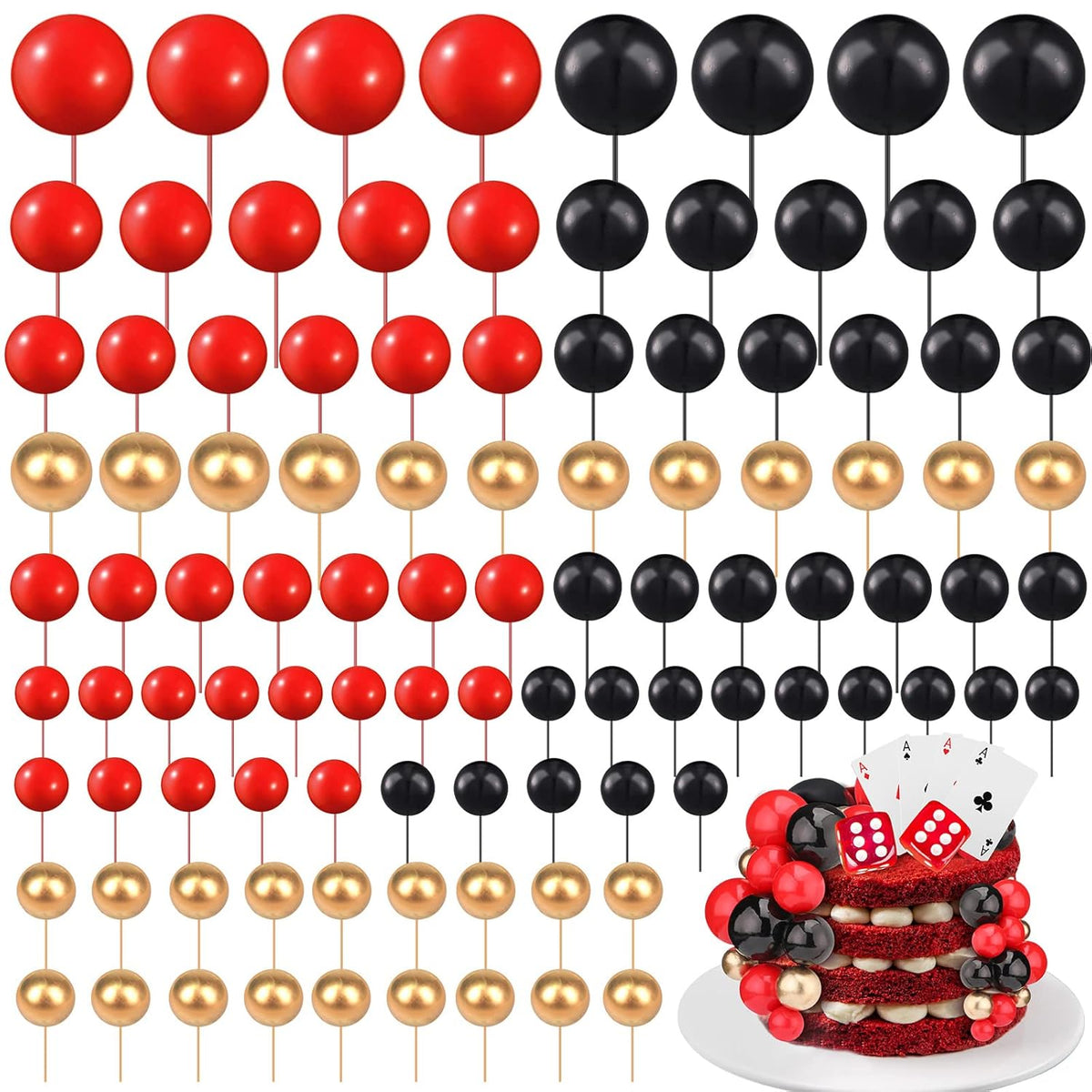 108 Pcs Balls Cake Topper DIY Cupcake Insert Foam Balloons for Cake Baking Wedding Anniversary