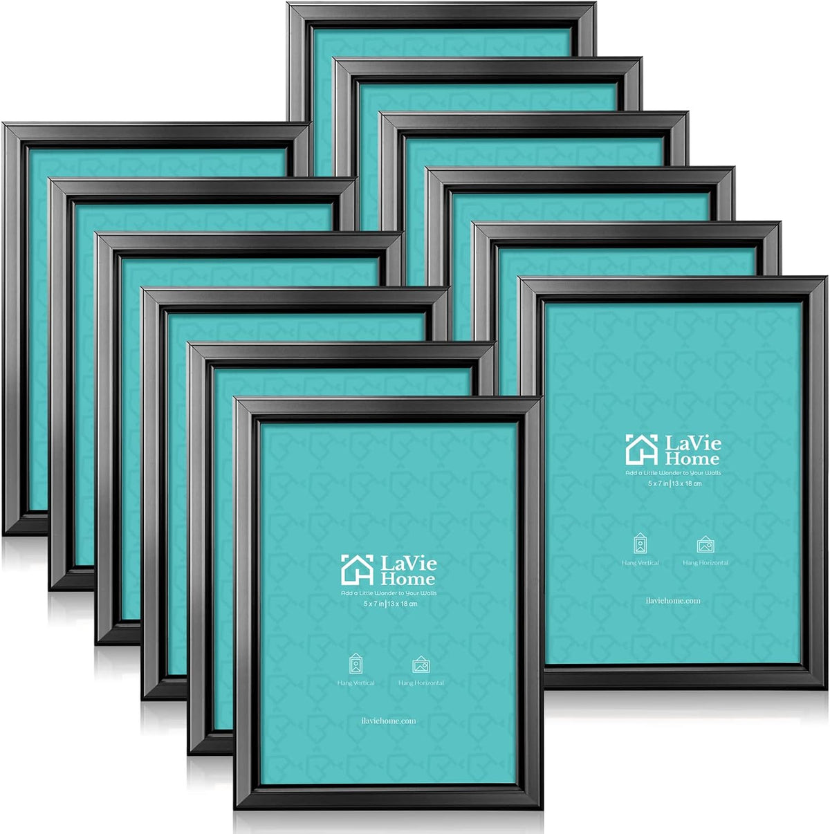 LaVie Home 5x7 Picture Frames (12 Pack, Black) Simple Designed Photo Frame with High Definition