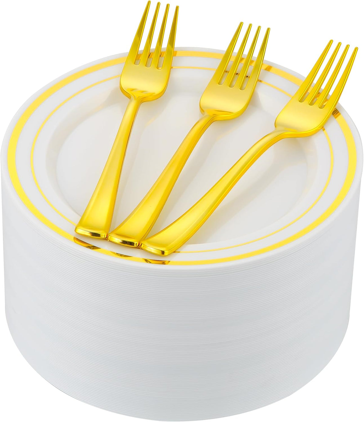 120pcs Gold Dessert Plates with Forks for 60 Guests-60pcs 7.5" Small Plastic Dessert Plates and