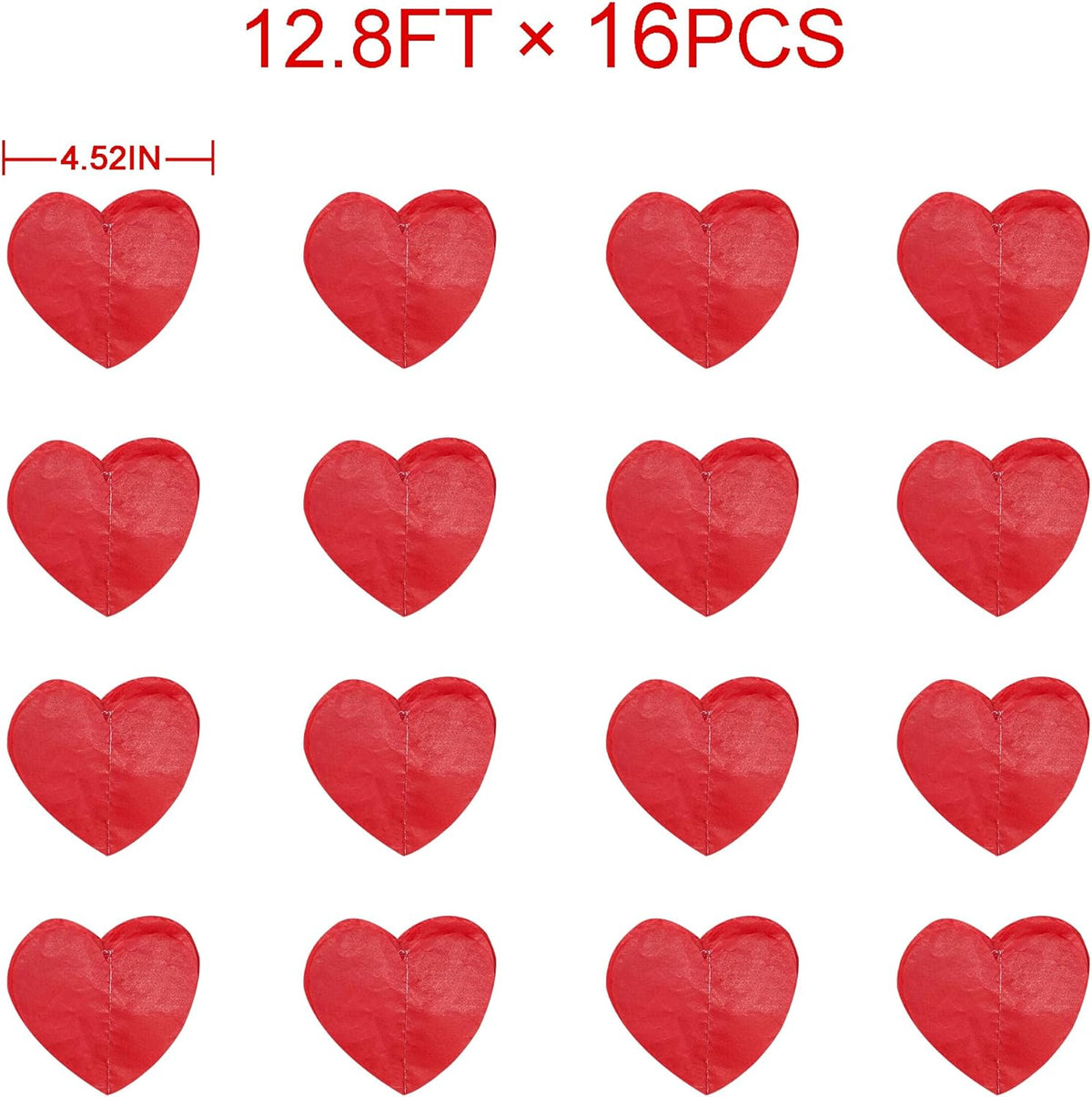 205 Ft Red Party Decorations Red Heart Backdrop Streamer Tissue Paper Love Heart Hanging Garland