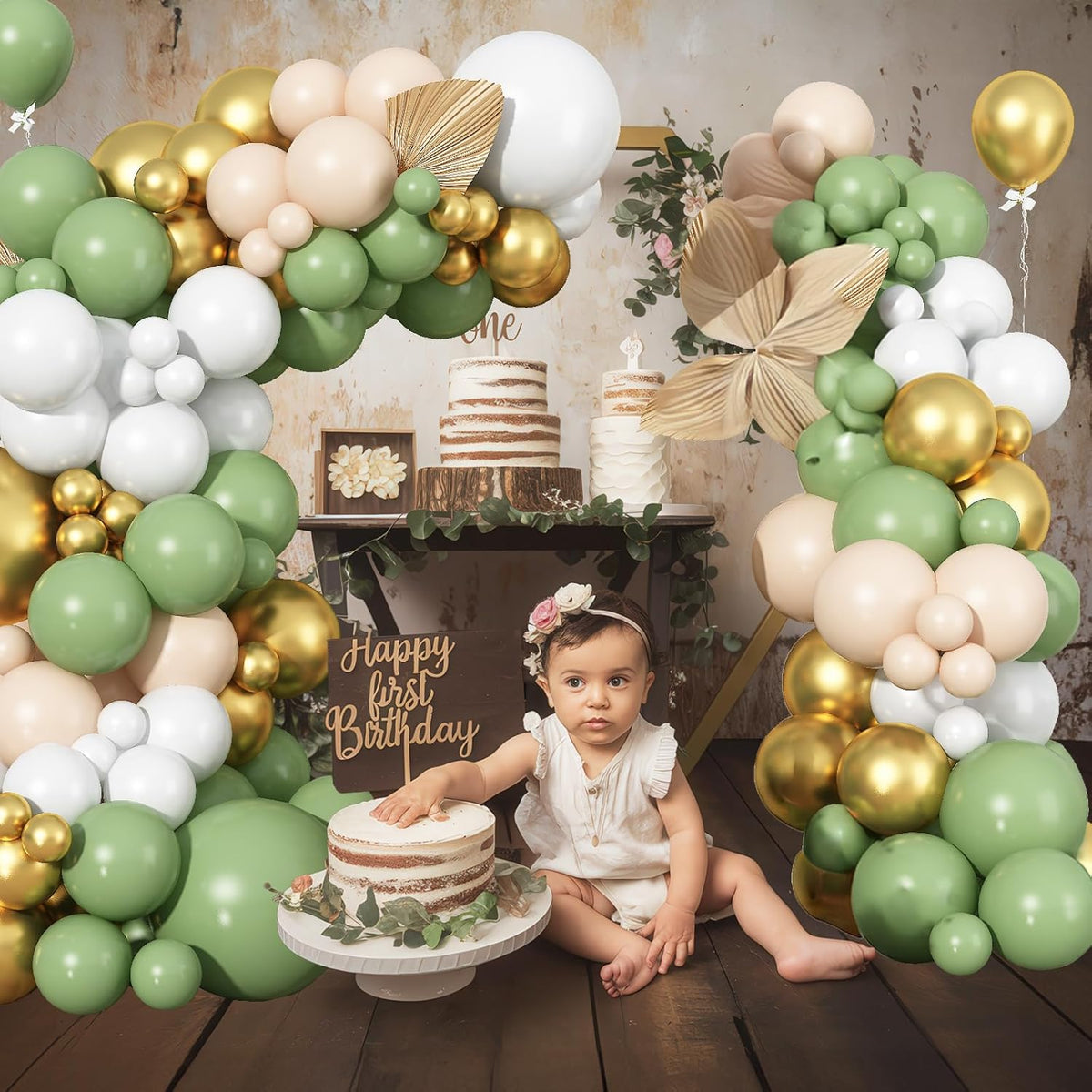 Sage Green Balloon Arch Kit 97Pcs Avocado Green Gold Balloons Garland Kit with Double Stuffed