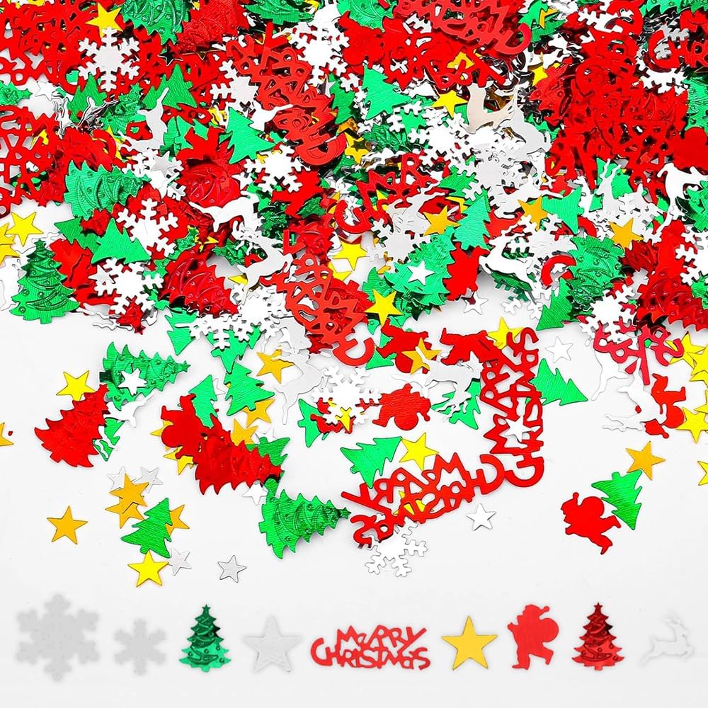 4800pcs Christmas Confetti,Xmas Table Confetti Snowflake Santa Claus Metallic Foil Sequins Glitter