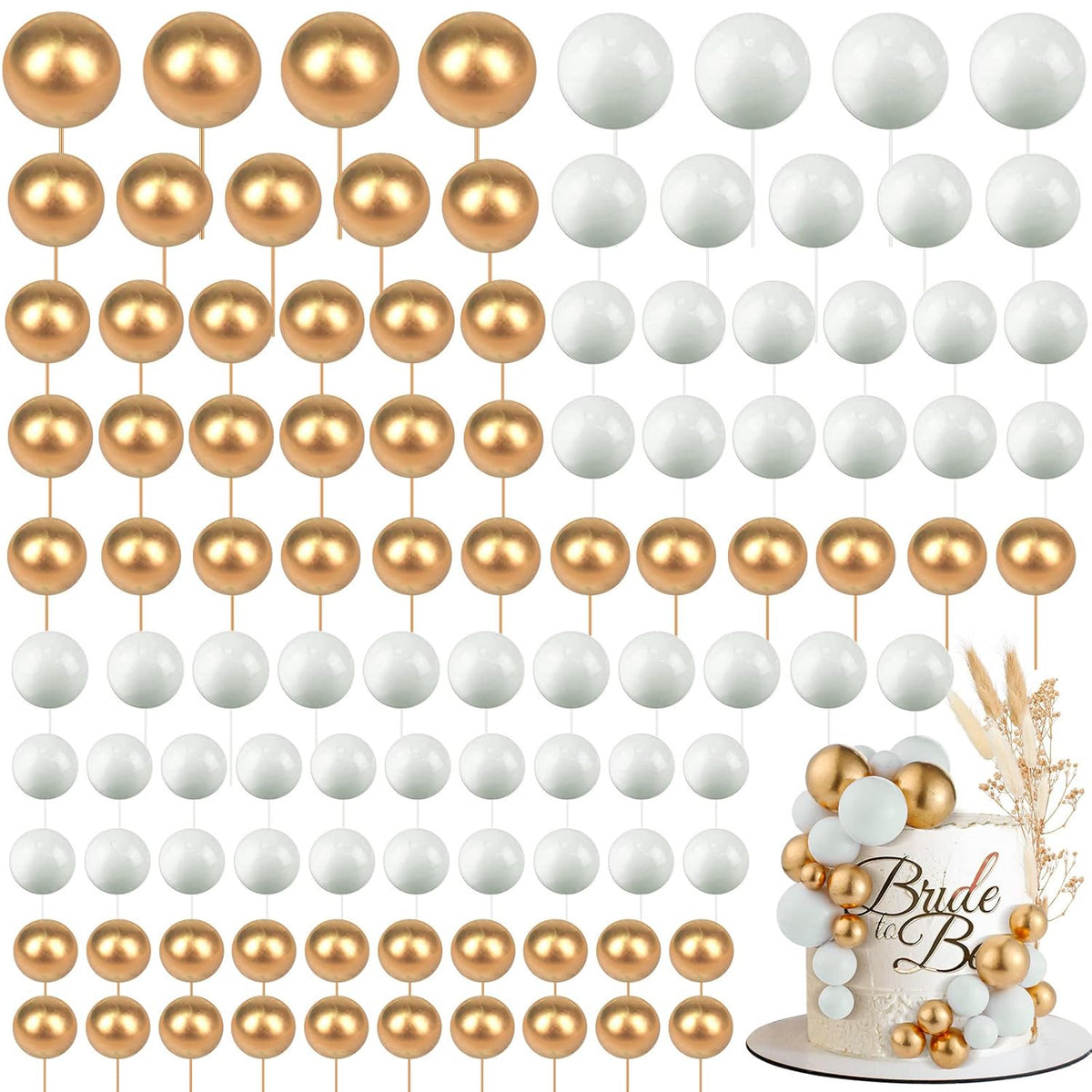 108 Pcs Balls Cake Topper DIY Cupcake Insert Foam Balloons for Cake Baking Wedding Anniversary