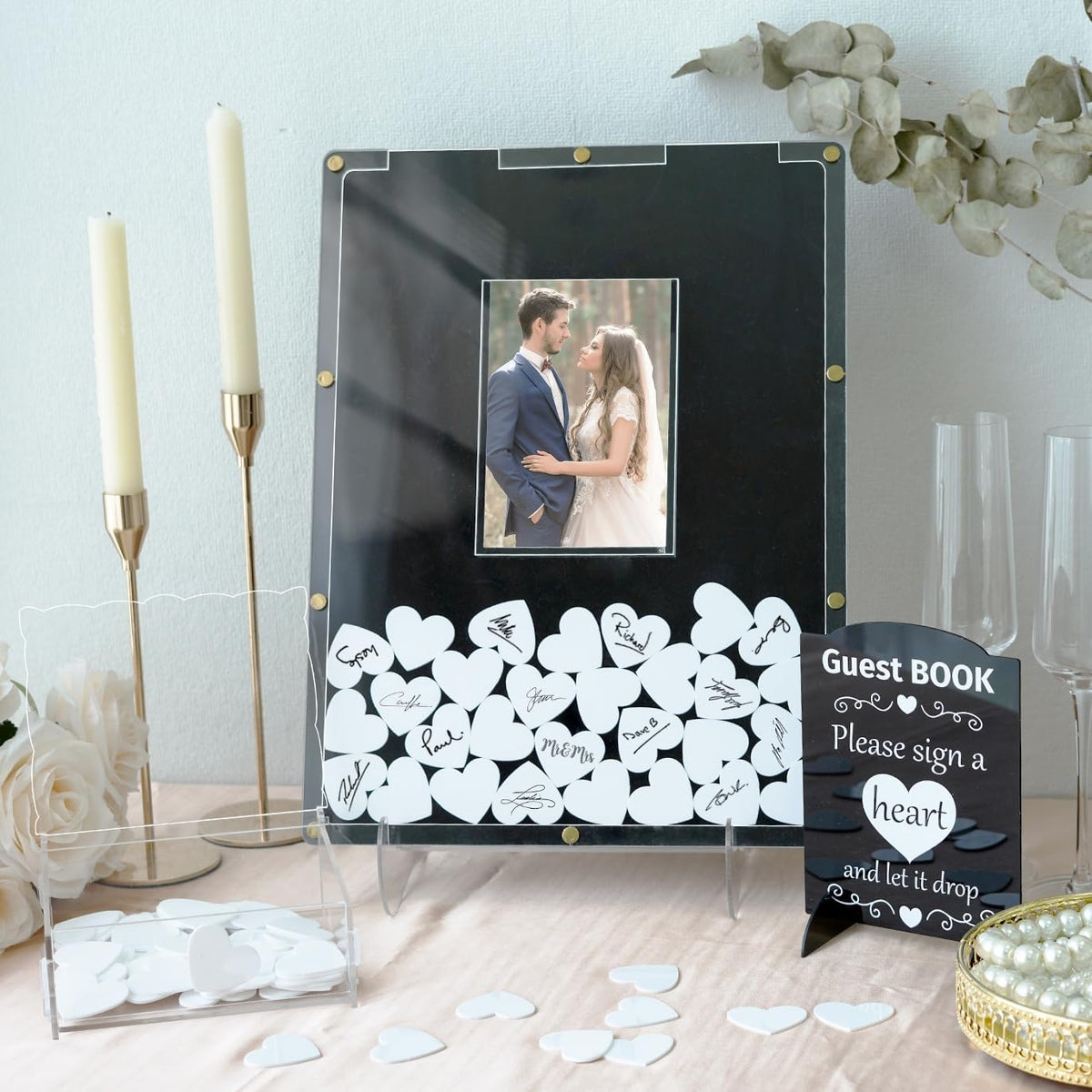 AerWo Wedding Guest Book Alternative, Acrylic Guest Book Wedding Reception Wedding Heart Guest Book